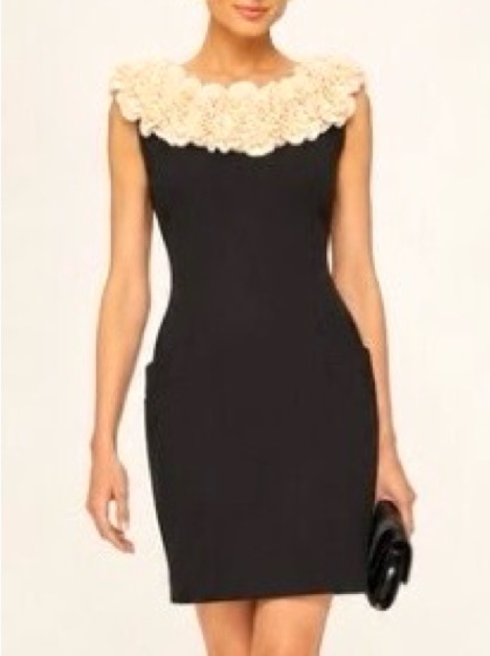 NWT Taylor Black & Cream Floral Rosette Detail Sleeveless Cocktail Midi Dress